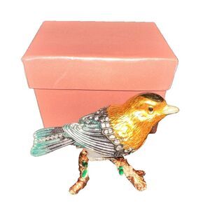 Bejeweled Enameled Animal‎ Bird Trinket Box/Figurine With Rhinestones-Crane